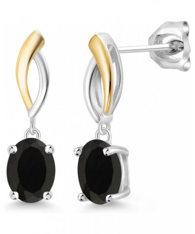 925 Sterling Silver and 10K Yellow Gold 8X6MM Oval Gemstone Birthstone Infinity Dangle Drop Earrings For Women Onyx $36.75 Ea...