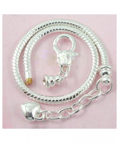 5pcs Silver Color Heart Lobster European Style Snake Chain Bracelets fit Charm Beads 7.1 18 CM White Silver $8.63 Bracelets