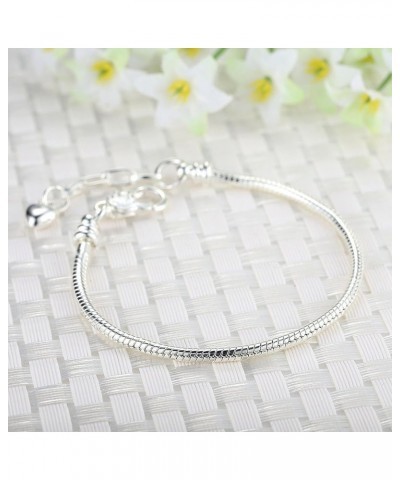 5pcs Silver Color Heart Lobster European Style Snake Chain Bracelets fit Charm Beads 7.1 18 CM White Silver $8.63 Bracelets