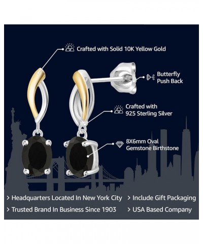 925 Sterling Silver and 10K Yellow Gold 8X6MM Oval Gemstone Birthstone Infinity Dangle Drop Earrings For Women Onyx $36.75 Ea...