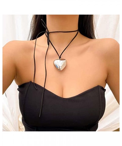 Big Heart Pendant Choker Necklaces for Women Chunky Glass Puffy Heart Pendant Adjustable Velvet Chain Heart Necklaces for Tee...