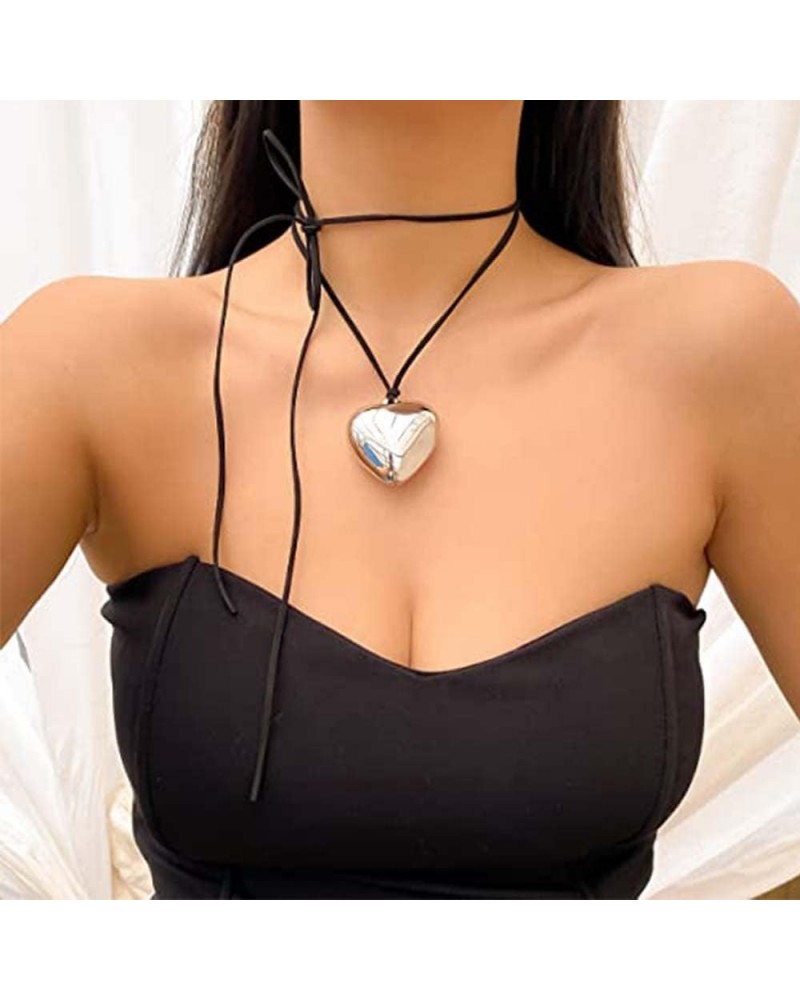 Big Heart Pendant Choker Necklaces for Women Chunky Glass Puffy Heart Pendant Adjustable Velvet Chain Heart Necklaces for Tee...