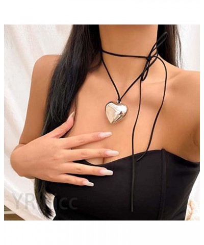 Big Heart Pendant Choker Necklaces for Women Chunky Glass Puffy Heart Pendant Adjustable Velvet Chain Heart Necklaces for Tee...