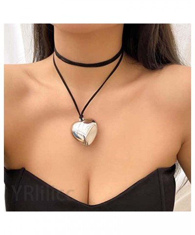 Big Heart Pendant Choker Necklaces for Women Chunky Glass Puffy Heart Pendant Adjustable Velvet Chain Heart Necklaces for Tee...