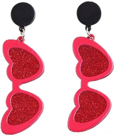 Heart Shaped Sunglasses Dangle Earrings for Women Lightweight Acrylic Heart Eyes Sunglasses Earrings Valentine's Day Nostalgi...