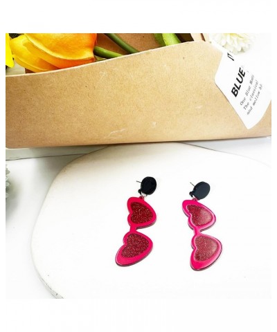 Heart Shaped Sunglasses Dangle Earrings for Women Lightweight Acrylic Heart Eyes Sunglasses Earrings Valentine's Day Nostalgi...