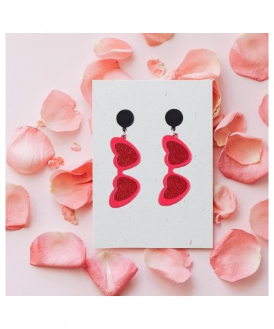 Heart Shaped Sunglasses Dangle Earrings for Women Lightweight Acrylic Heart Eyes Sunglasses Earrings Valentine's Day Nostalgi...