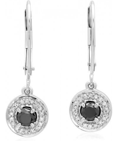 Each 3.3 MM Round Gemstone & Diamond Halo Style Dangling Drop Earrings, Available in Various Gemstones, Diamond & Metal in 10...