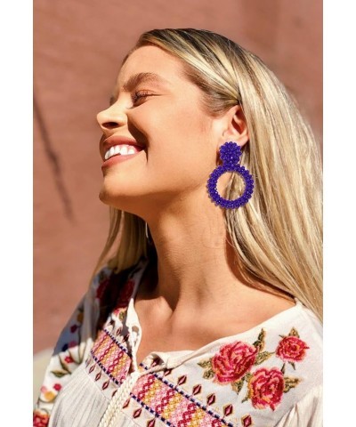 Statement Drop Earrings for Women Beads Dangle Earrings Beaded Wrapped Hoop Drop Earrings Blue $7.94 Earrings