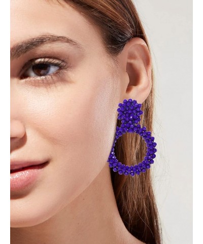 Statement Drop Earrings for Women Beads Dangle Earrings Beaded Wrapped Hoop Drop Earrings Blue $7.94 Earrings