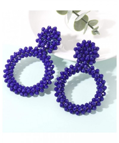 Statement Drop Earrings for Women Beads Dangle Earrings Beaded Wrapped Hoop Drop Earrings Blue $7.94 Earrings