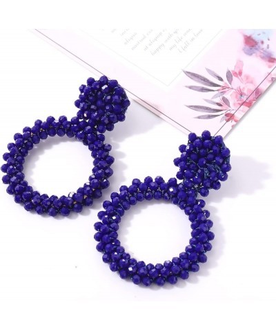 Statement Drop Earrings for Women Beads Dangle Earrings Beaded Wrapped Hoop Drop Earrings Blue $7.94 Earrings