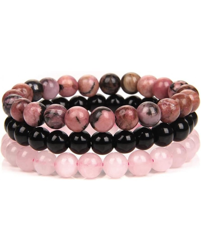 3Pcs 8mm Semi-Precious Gemstones Beaded Bracelets for Women Men Healing Crystal Stone Bracelet Stretch Round Beaded Bracelets...