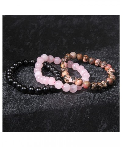 3Pcs 8mm Semi-Precious Gemstones Beaded Bracelets for Women Men Healing Crystal Stone Bracelet Stretch Round Beaded Bracelets...