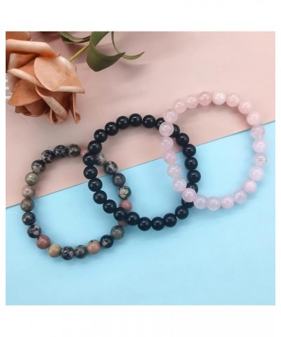 3Pcs 8mm Semi-Precious Gemstones Beaded Bracelets for Women Men Healing Crystal Stone Bracelet Stretch Round Beaded Bracelets...