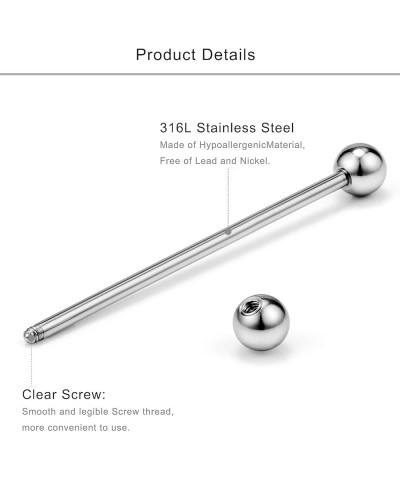 16G Industrial Barbell Surgical Steel Short Cartilage Earring Body Piercing Jewelry for Women Men Bar 1 1/4 Inch(32mm) 6-12 P...