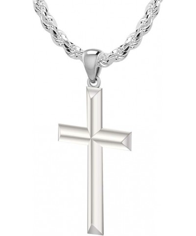 New 1 1/8in Solid 925 Sterling Silver High Polished Cross Pendant Necklace, 28mm 24in 2.4mm Rope Chain $40.05 Necklaces