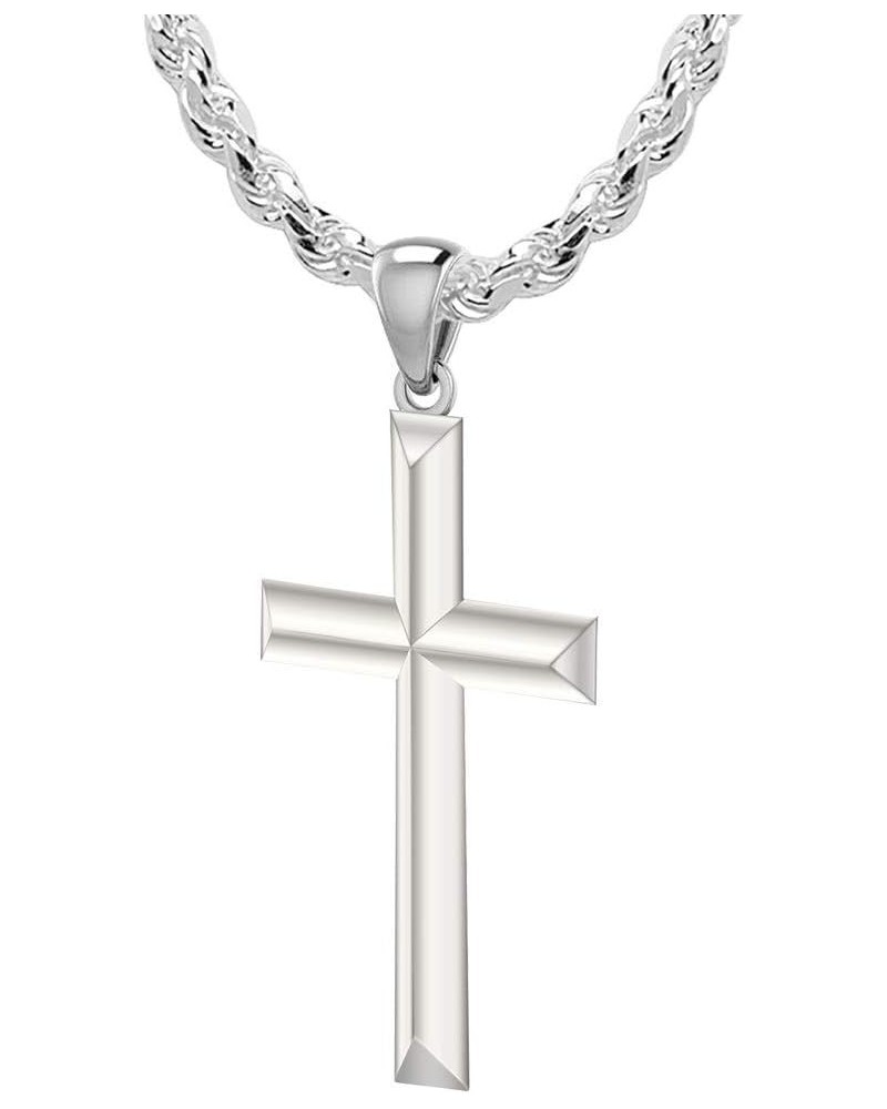 New 1 1/8in Solid 925 Sterling Silver High Polished Cross Pendant Necklace, 28mm 24in 2.4mm Rope Chain $40.05 Necklaces