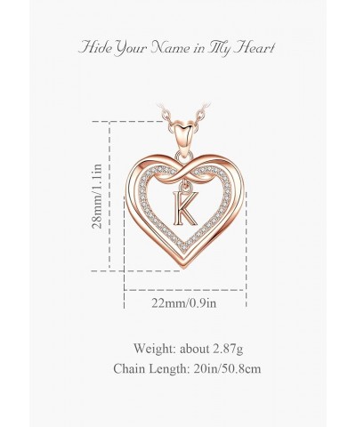 Initial Necklace for Women, Double Heart Cubic Zirconia Letter Pendant, Rose Gold Dainty Alphabet A to Z Necklaces Mother's D...