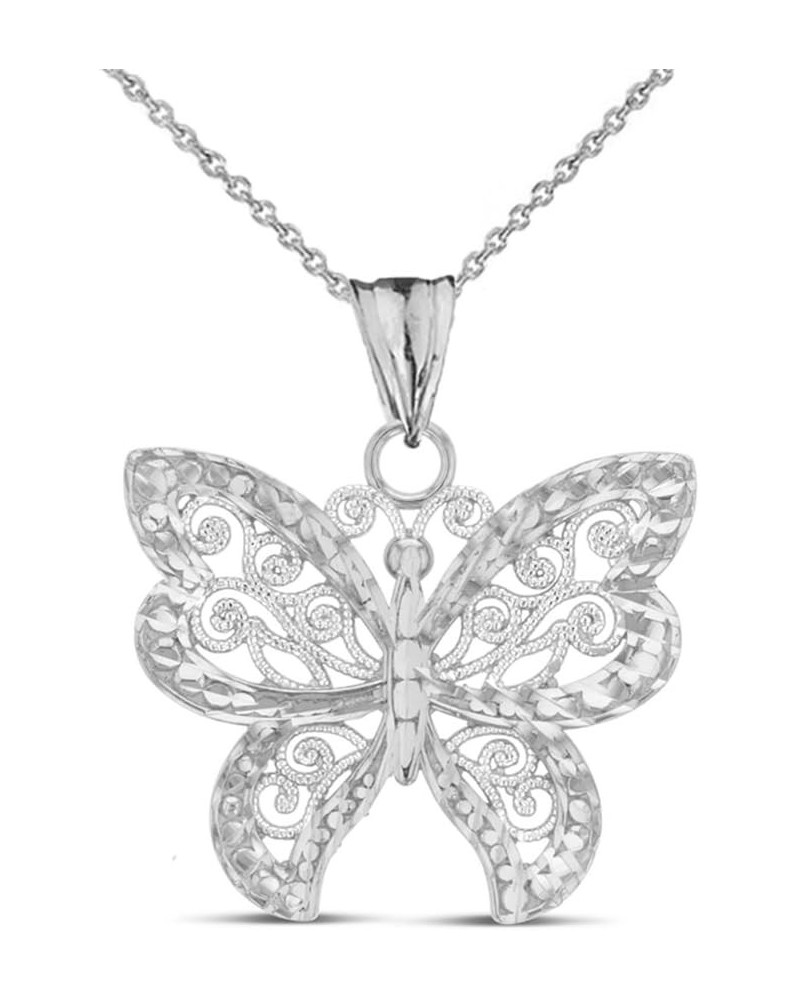 Elegant Sterling Silver Filigree & Sparkle-Cut Butterfly Charm Pendant Necklace $18.01 Necklaces