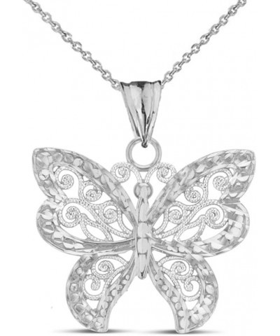 Elegant Sterling Silver Filigree & Sparkle-Cut Butterfly Charm Pendant Necklace $18.01 Necklaces