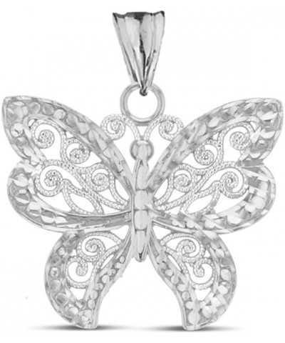 Elegant Sterling Silver Filigree & Sparkle-Cut Butterfly Charm Pendant Necklace $18.01 Necklaces