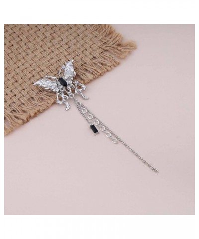 Crystal Butterfly Tassel Brooch Pin Silver Butterfly Lapel Pin Brooch Butterfly Chain Brooches Pin Cz Tassel Chain Brooch Bad...