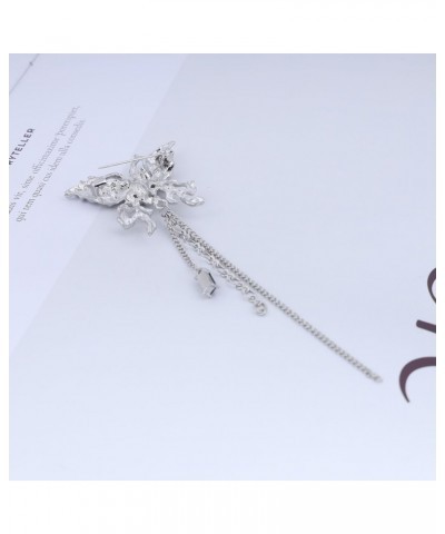 Crystal Butterfly Tassel Brooch Pin Silver Butterfly Lapel Pin Brooch Butterfly Chain Brooches Pin Cz Tassel Chain Brooch Bad...