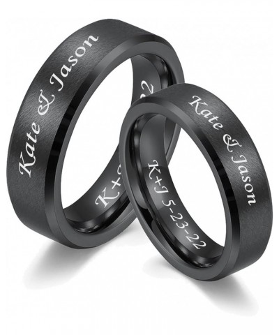 MZZJ Personalized Engraving Couple Matching Ring 6MM-8MM-10MM Black Brushed Tungsten Carbide Carbon Bevel Edge Wedding Rings ...