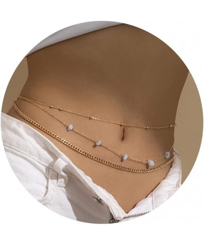 Waist Chains for Women Layered Beaded Sexy Belly Bikini Body Chains Summer Beach Stomach Jewelry Chain B-Gold $7.66 Body Jewelry