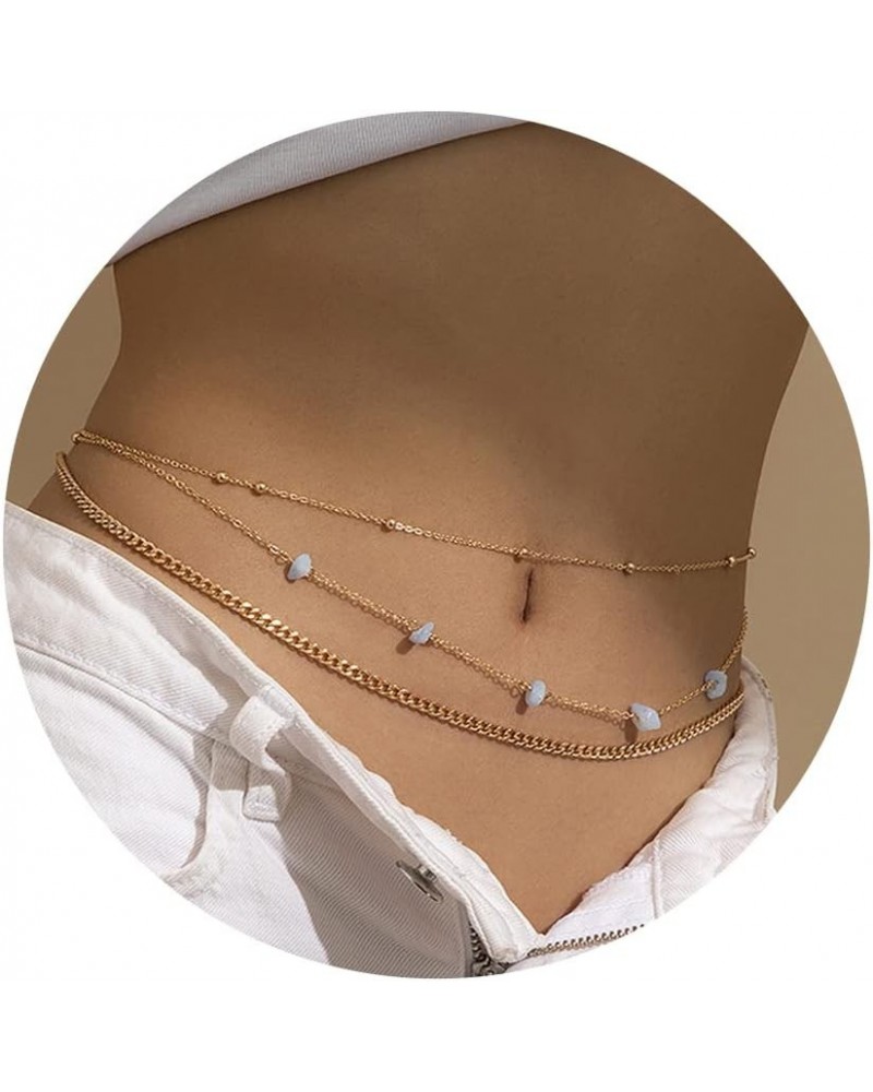 Waist Chains for Women Layered Beaded Sexy Belly Bikini Body Chains Summer Beach Stomach Jewelry Chain B-Gold $7.66 Body Jewelry