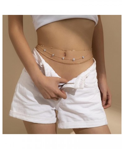 Waist Chains for Women Layered Beaded Sexy Belly Bikini Body Chains Summer Beach Stomach Jewelry Chain B-Gold $7.66 Body Jewelry