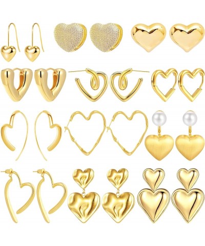 12 Pairs Chunky Gold Hoop Earrings for Women Hypoallergenic Earrings 14K Gold Plated Earrings Lightweight Waterdrop Open Hoop...