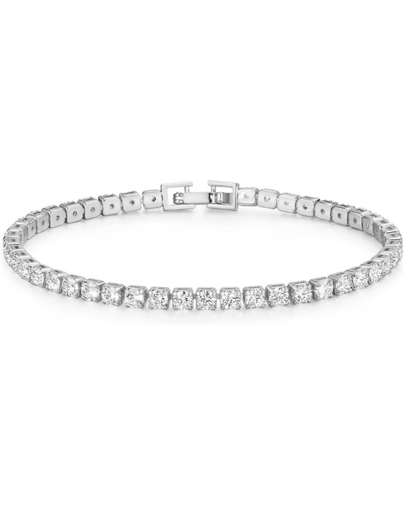 18K Gold Plated Cubic Zirconina Tennis Bracelet 3MM/4MM/5MM White Gold Plated Bracelets for Women Girls 6.5 inches Silver $7....