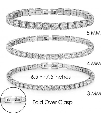 18K Gold Plated Cubic Zirconina Tennis Bracelet 3MM/4MM/5MM White Gold Plated Bracelets for Women Girls 6.5 inches Silver $7....