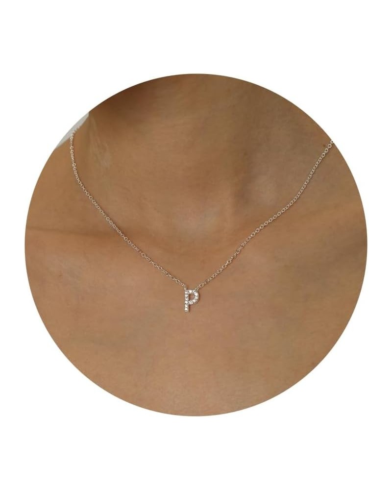 Initial Necklaces for Women, Dainty Silver Letter Necklace Sterling Silver Personalized CZ Initial Necklace Cute Monogram Nam...