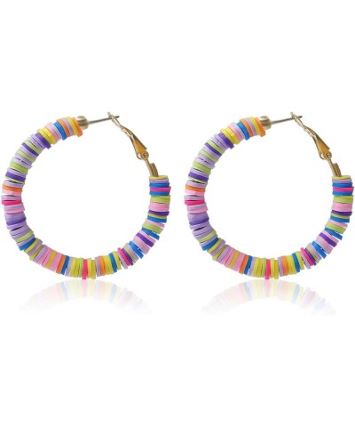 Colorful Boho Handmade Soft Polymer Clay Beaded Hoop Earrings Jewelry for Women Girls Gifts colorful $6.78 Earrings