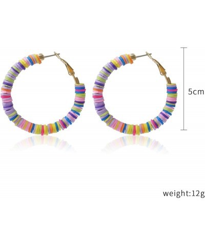 Colorful Boho Handmade Soft Polymer Clay Beaded Hoop Earrings Jewelry for Women Girls Gifts colorful $6.78 Earrings