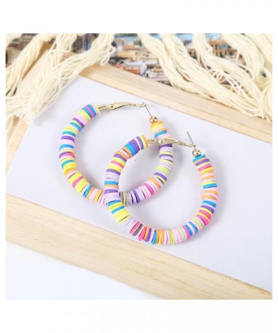 Colorful Boho Handmade Soft Polymer Clay Beaded Hoop Earrings Jewelry for Women Girls Gifts colorful $6.78 Earrings