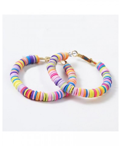 Colorful Boho Handmade Soft Polymer Clay Beaded Hoop Earrings Jewelry for Women Girls Gifts colorful $6.78 Earrings