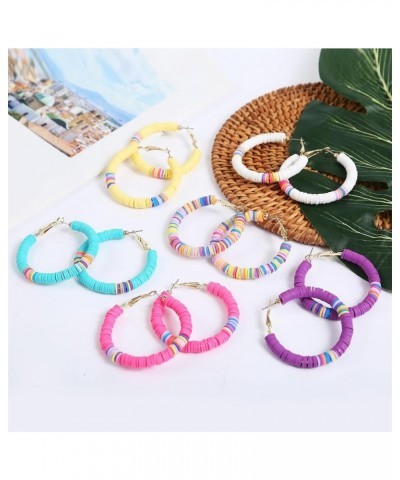 Colorful Boho Handmade Soft Polymer Clay Beaded Hoop Earrings Jewelry for Women Girls Gifts colorful $6.78 Earrings