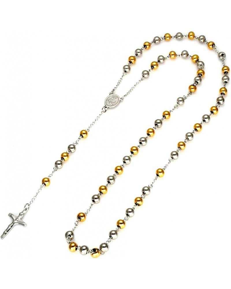 Christian Catholic Black Silver Stainless Steel Beads Crucifix Religious Long Rosary Necklace gold silver $9.34 Necklaces