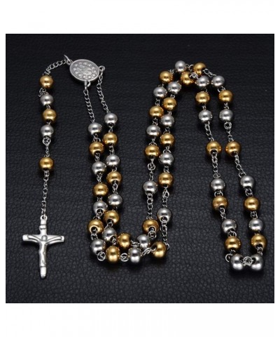 Christian Catholic Black Silver Stainless Steel Beads Crucifix Religious Long Rosary Necklace gold silver $9.34 Necklaces