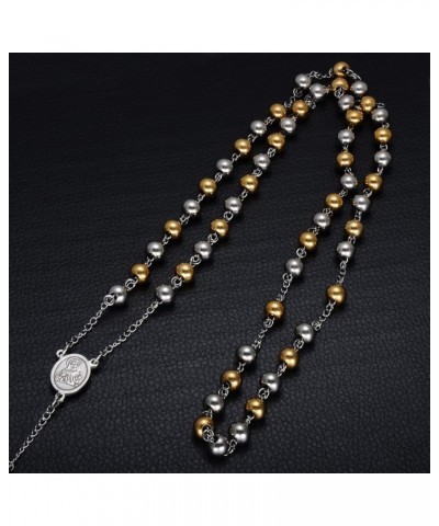 Christian Catholic Black Silver Stainless Steel Beads Crucifix Religious Long Rosary Necklace gold silver $9.34 Necklaces