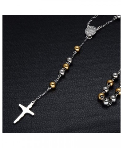 Christian Catholic Black Silver Stainless Steel Beads Crucifix Religious Long Rosary Necklace gold silver $9.34 Necklaces