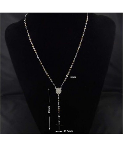 Christian Catholic Black Silver Stainless Steel Beads Crucifix Religious Long Rosary Necklace gold silver $9.34 Necklaces