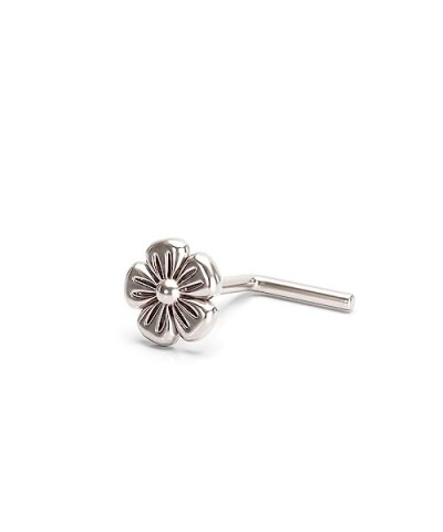 Flower Nose Ring Stud, Small Nose Pin Piercing, Unique Minimalist Dainty Style, 20g, L Back Shape, Handmade Jewelry (Sterling...