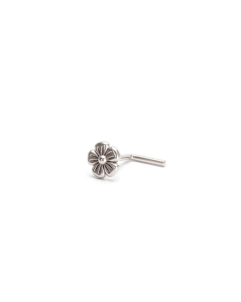 Flower Nose Ring Stud, Small Nose Pin Piercing, Unique Minimalist Dainty Style, 20g, L Back Shape, Handmade Jewelry (Sterling...