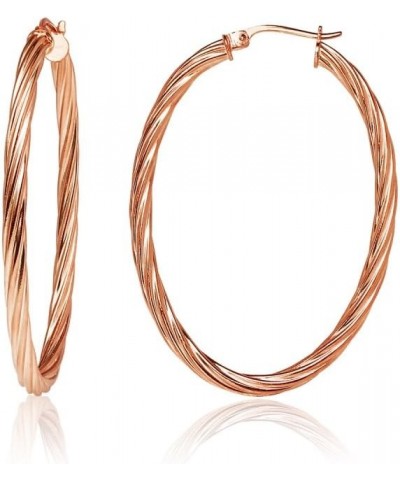 Sterling Silver 3mm Oval Twist Hoop Earrings, Choose Size and Color 25mm-Rose $17.69 Earrings