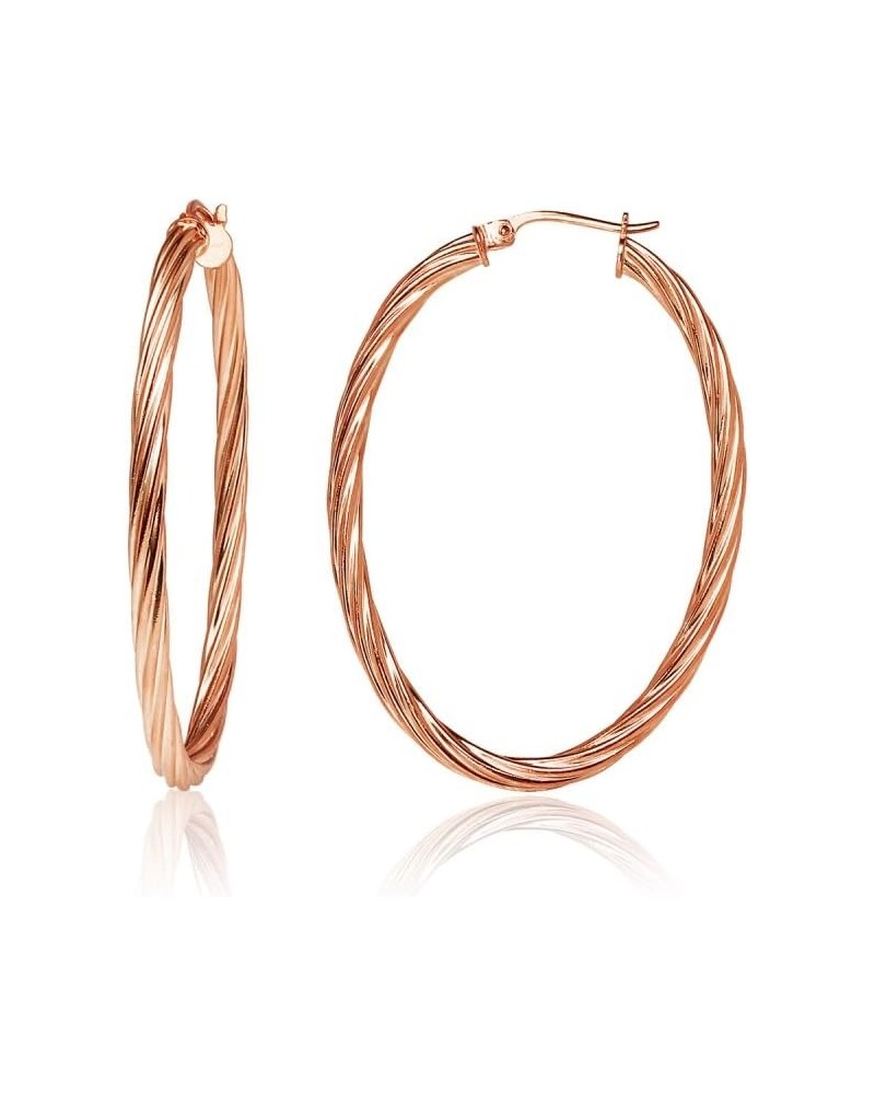 Sterling Silver 3mm Oval Twist Hoop Earrings, Choose Size and Color 25mm-Rose $17.69 Earrings